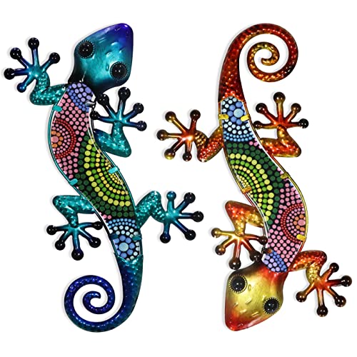 HONGLAND Metal Gecko Wall Art – 15 Inch, Set of 2