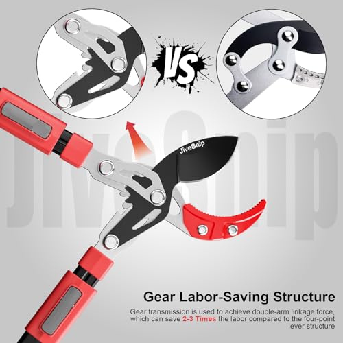 JiveSnip Telescopic Loppers, Heavy-Duty Branch Cutter with Gear Labor-Saving Structure, SK5 Blades with Teflon Coating, Aluminum Alloy Handles