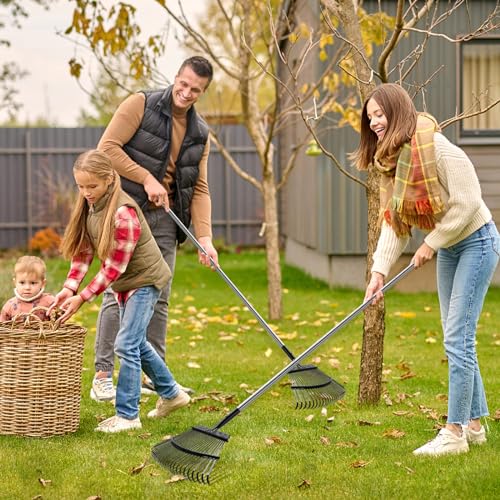 Yangbaga 63” Garden Leaf Rake， 38”-63”Adjustable Garden Rake,25 tines, Metal Rake for Quick Clean Up of Lawn and Yard …