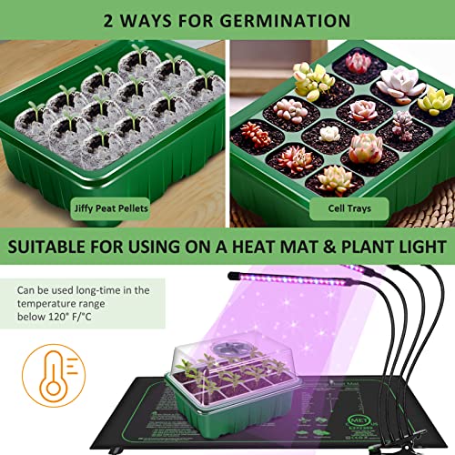 YAUNGEL Seed Trays, 12 Pack 144 Cells Propagator Growing Thicken Seedling Starter Growing Trays with Clear Lids/Adjustable Window for Greenhouse & Gardens, Green