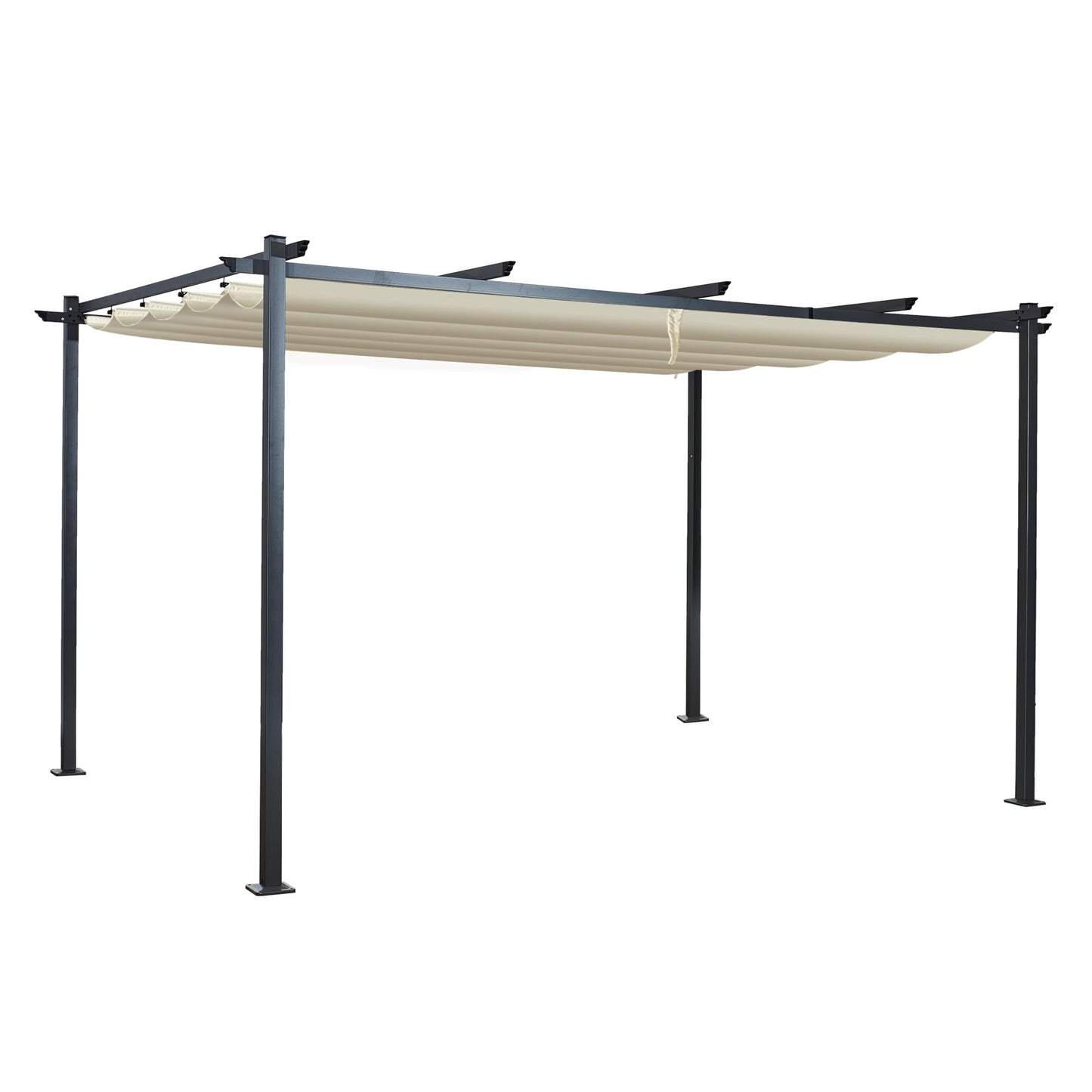 Aweather Metal Garden Pergola with Retractable Canopy, 3m x 4m, Sun Shade Gazebo (Grey)