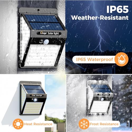 [2 Pack] 140LED Solar Security Lights Outdoor, Solar Motion Sensor Lights 270ºWide Angle Waterproof Solar Powered Durable Wall Lights Outside 3 Lighting Modes for Garden Fence Door Yard Garage Pathway