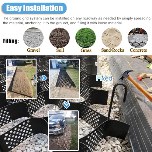 Geogrid for Gravel Driveway Black Geo Grids 2 Inch Polyethylene DIY for Garden Playgrounds Park Permeable Paving Stabilizer 13ftx32.8ft