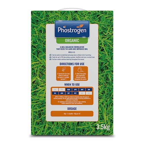 Phostrogen Organic Lawn Food, 3.5kg - Long Lasting Balanced Organic Lawn Feed - for a Thicker, Greener and More Durable Lawn - Growing Season and Autumn Feed - Lawn Nutrition - Garden Care