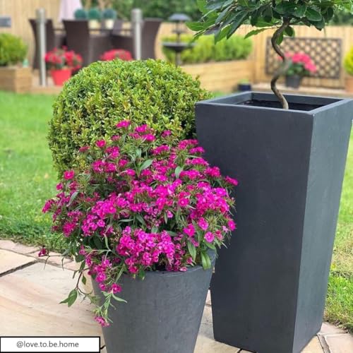 IDEALIST Set of 2 Small 50.5cm Tall Planter for Garden | Dark Grey Reinforced Stone Tapered Square Planter | Outdoor Pots with Drainage Holes L24.5 W24.5 H50.5 cm, 18 litres