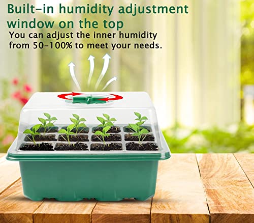 Fox·Bunny Propagator, 3 Pack Propagators for Plants,12-Cell Seed Trays with Lids,Indoor Gardening Kit for Seeds Planting (Green,10 White Labels, 2 Tools)