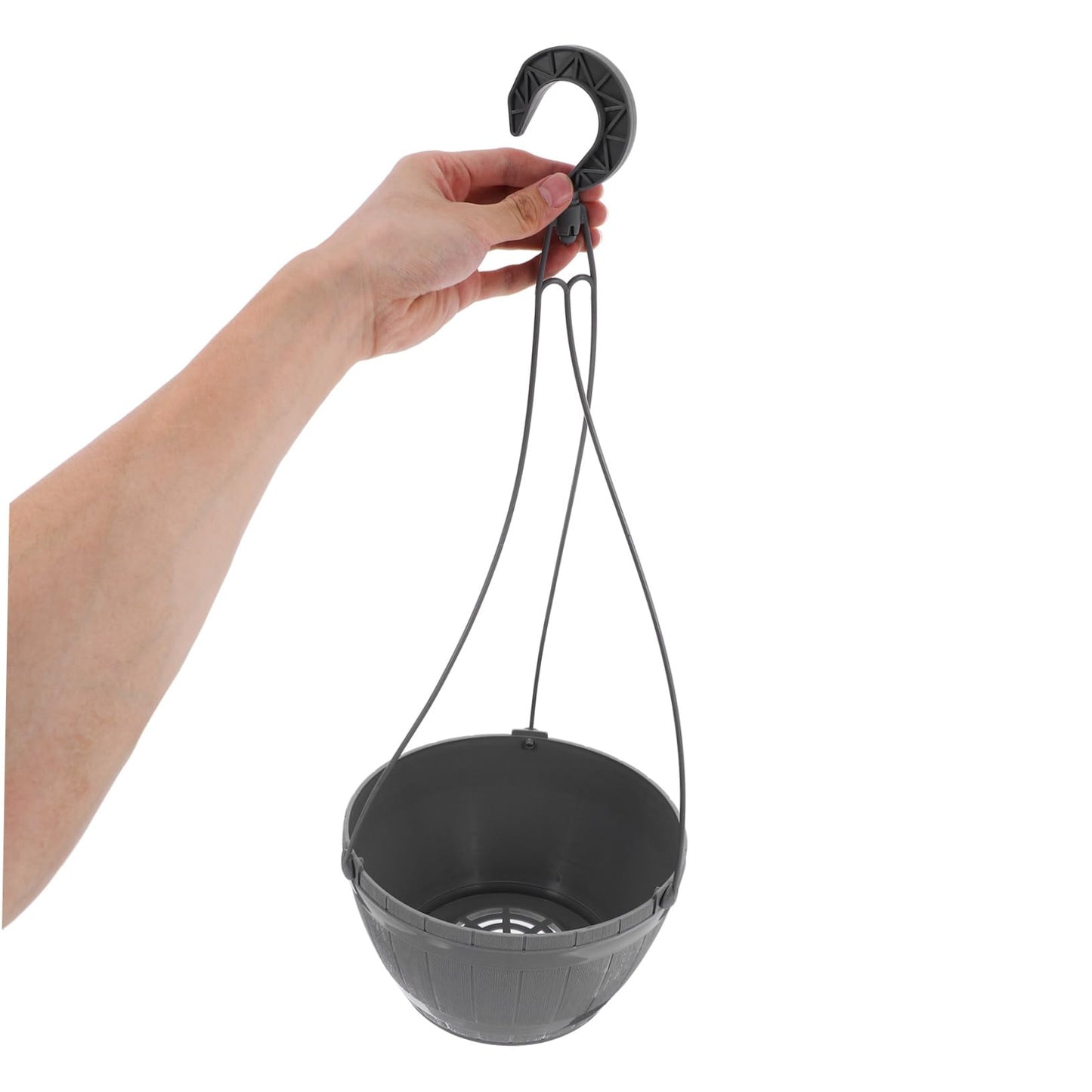 DIKACA Hanging Planters Baskets Self-watering Faux Wood Barrel 2pcs for Outdoor Patio Balcony and Indoor Plant Decor