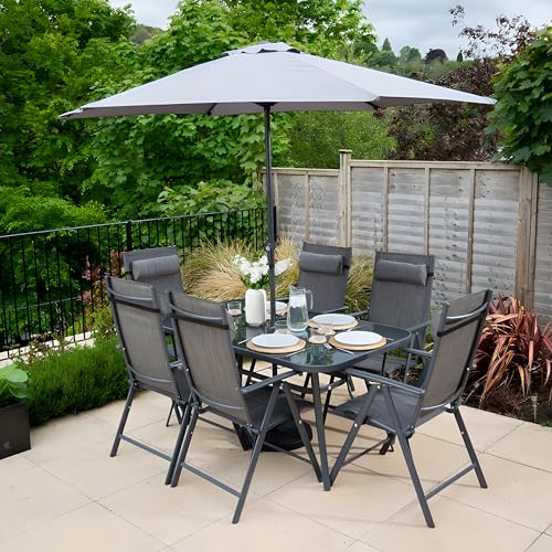 Hectare Polytex 6 Seater Garden Dining Set with Parasol