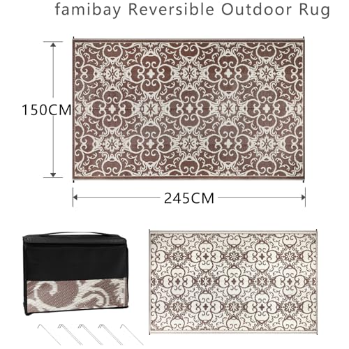 Famibay Outdoor Rugs for Patios Waterproof Garden Rug Reversible Mat Lightweight Camping Rug Outdoor Area Rug for Balcony Deck Backyard Porch Beach BBQ