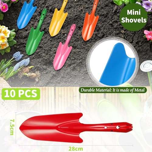 LATERN 10Pcs Mini Garden Shovels, 28CM Colorful Metal Hand Shovel Kids Garden Digging Trowel Tool for Flower Plant Soil Planting Transplanting (5 Colors)