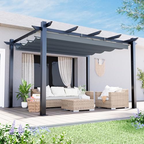 3x4m Metal Pergola with Retractable Roof – Dark Grey