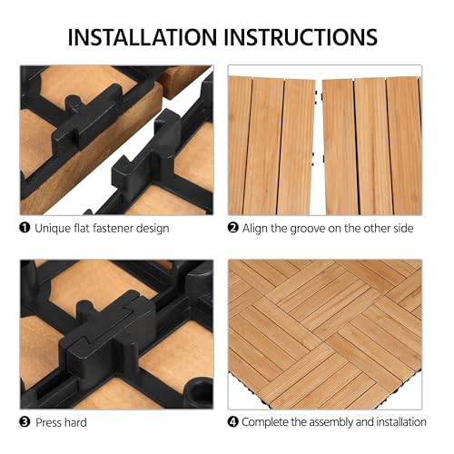 Yaheetech 27 Pcs Composite Decking Tiles Flooring Tiles Interlocking Fir Wood Deck Tiles Indoor & Outdoor for Patio Garden Poolside 30×30cm- Natural Wood
