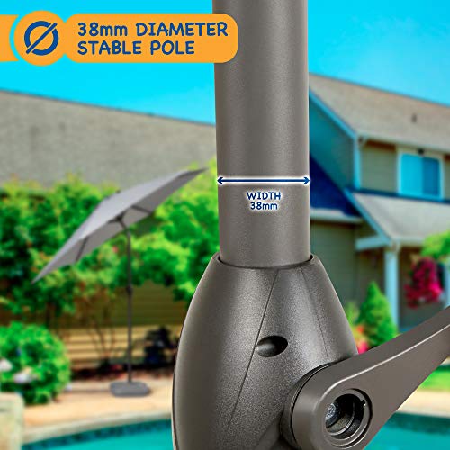 SUNMER 2.7M Grey Parasol Garden Umbrella Sun Shading | Water Repellent Polyester 180 g/m² (UV 30-)| Easy to Open and Close Crank Mechanism | Pole Width ø 38 mm (Excl. Base)