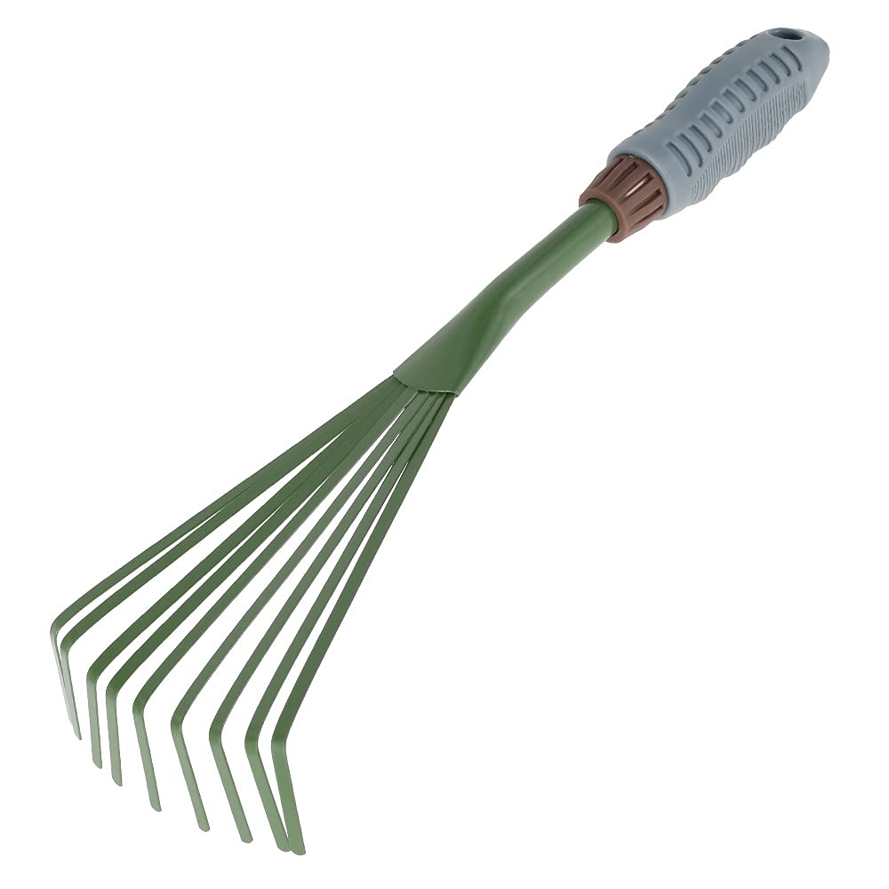 Mini Garden Rake 15.5 Inch 9 Root Iron Hand Fan Leaf Rake with Ergonomic Handle Heavy Duty Handheld Claw Rake for Garden Patio Backyard,Sweep,Picking