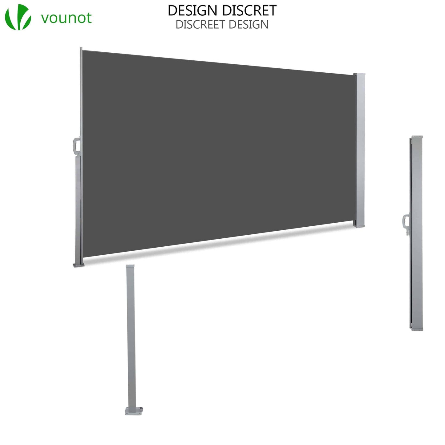 VOUNOT Side Awning Retractable, Outdoor Privacy Screen for Garden, Balcony, Terrace, 140 x 300 cm, Grey