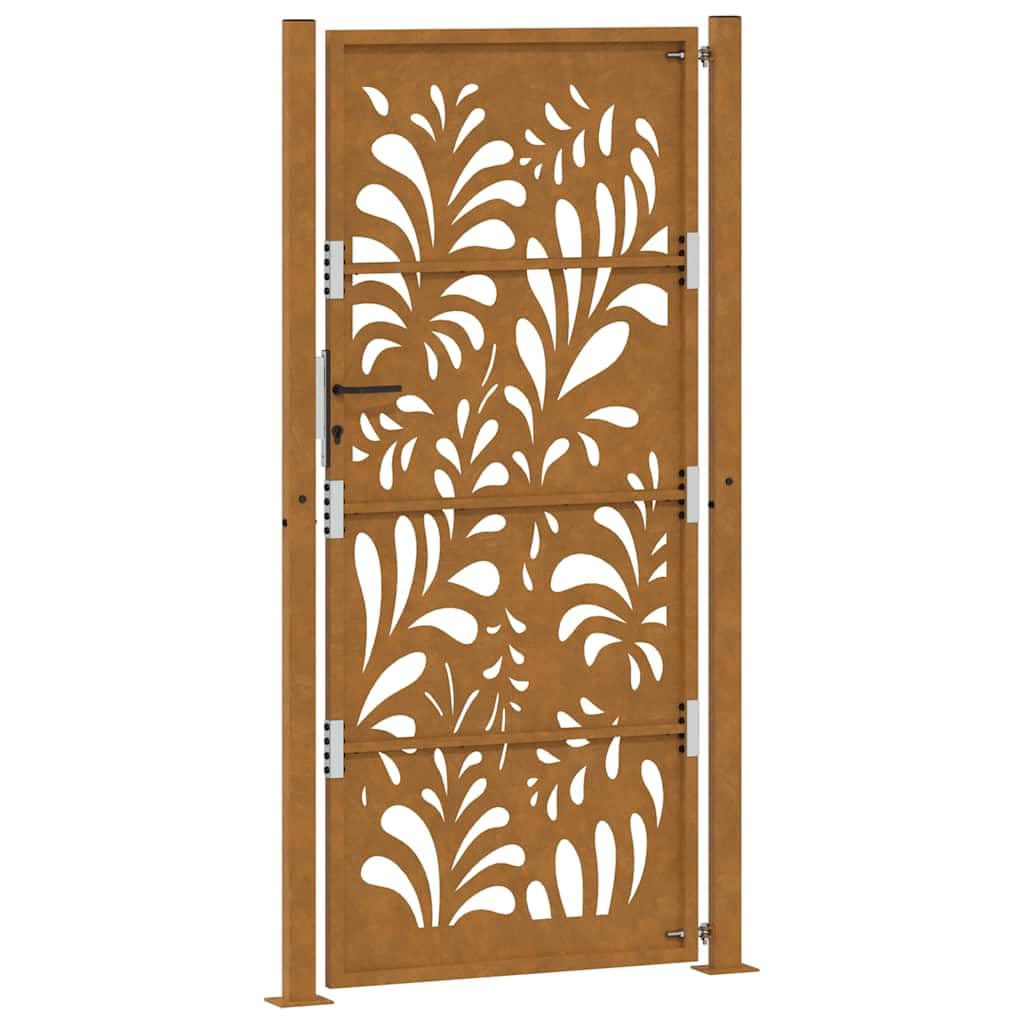 vidaXL garden patio gate - weathering steel, 105x205 cm, wave laser-cut design, rustic charm, lockable safety
