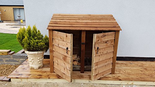 Wooden Log Store 4Ft With Doors (W-146cm, H-126cm, D-88cm), brown finish (Without kindling shelf)