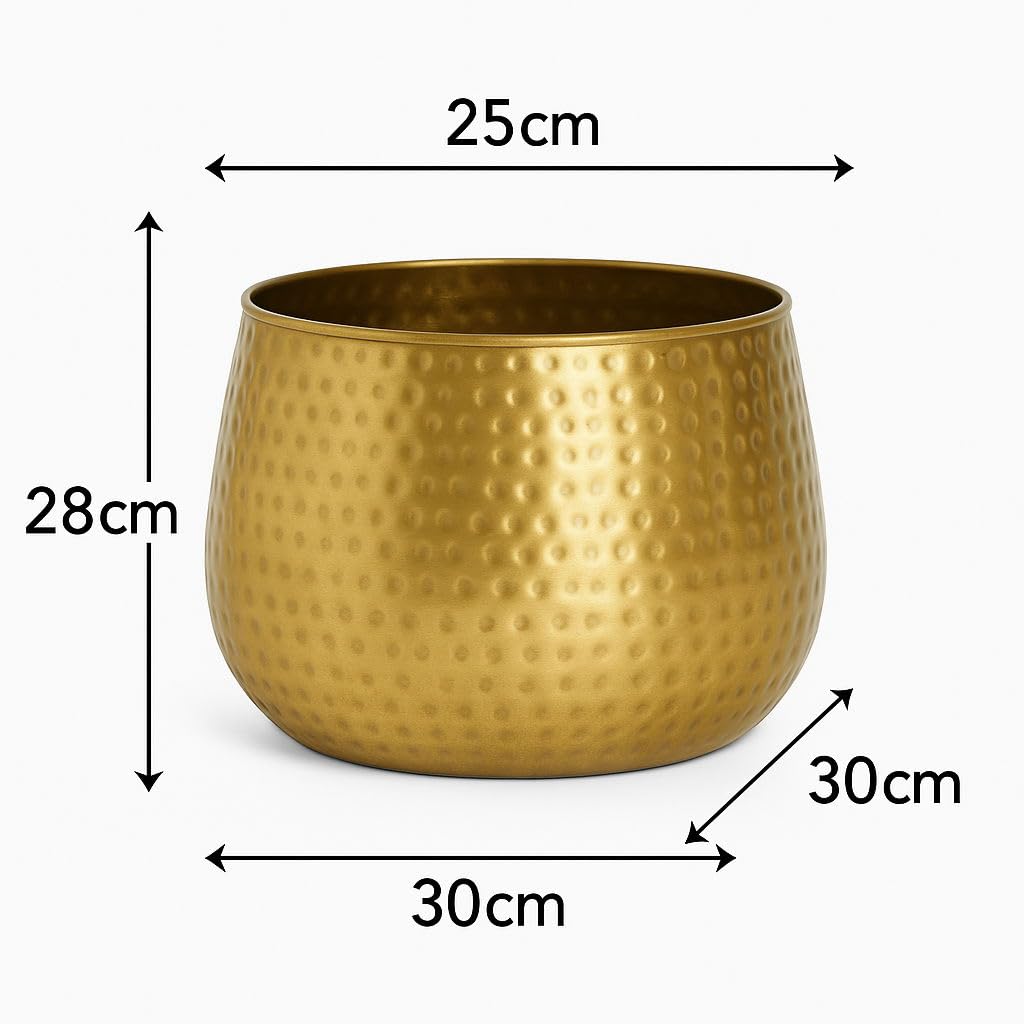 Medium Gold Hammered Metal Planter 30cm x 28cm