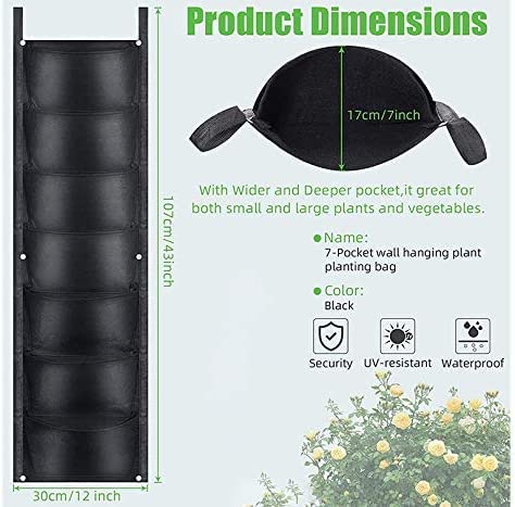 WAIZHIUA 2 Pack Wall Planting Bags 7 Pocket Wall Hanging Planter Planting Grow Bags Vertical Hanging Plant Bags Garden Wall Planter for Yard Garden Home Decoration