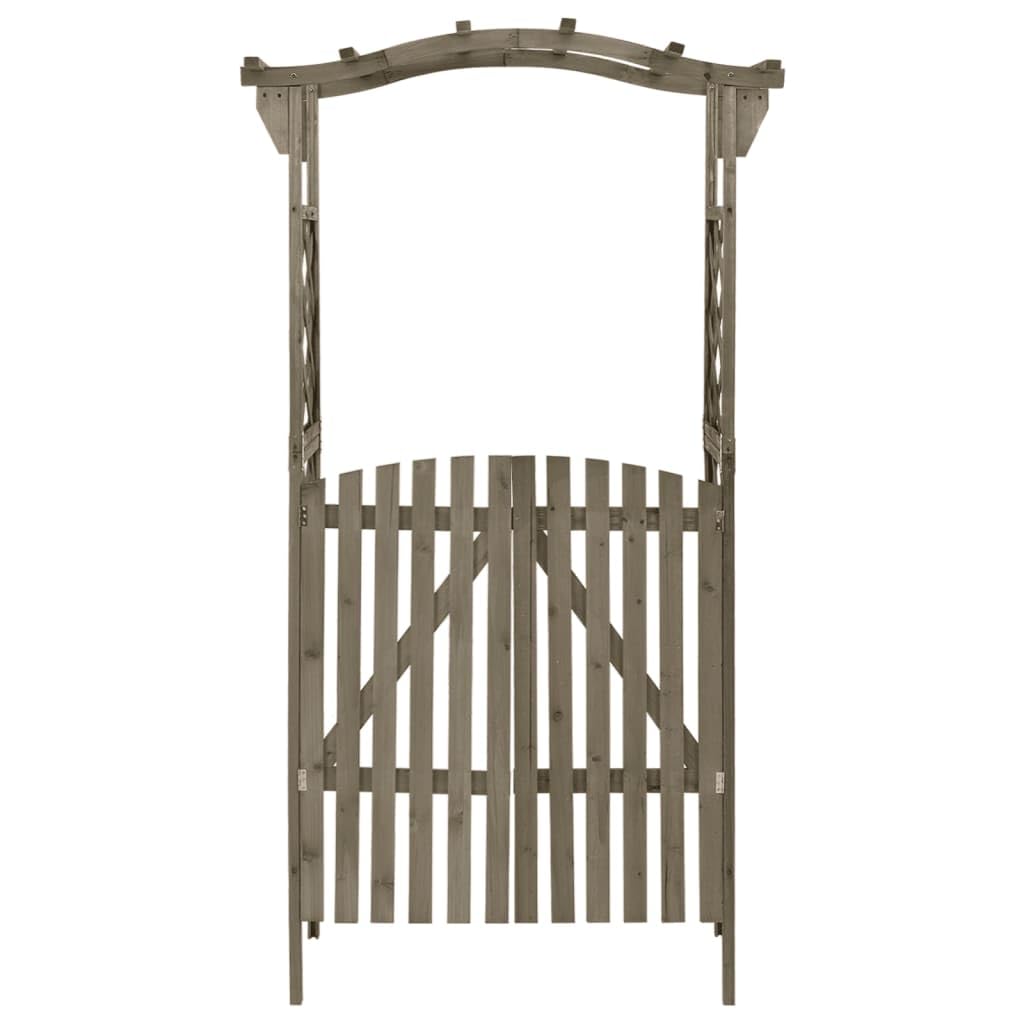 vidaXL Pergola with Gate in Grey - Solid Firwood and Pine Wood Construction, Versatile Outdoor Garden Arch, Weather-Resistant, Decorative Addition to Garden Path, 116x40x204 cm