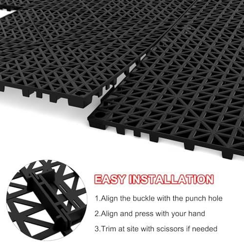 Plastic Paving Driveway Grid 12 PCS Garden Paving Slabs, Interlocking Rubber Floor Decking Tiles Paving Mat with Hole, Non Slip Pool Deck Mat Outdoor 12" x 12" for Drain Deck Pool Patio Balcony Shower
