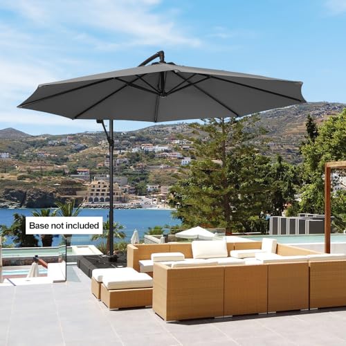 Panana 3M Garden Cantilever Parasol Outdoor Banana Hanging Umbrella 8 Sturdy Ribs with Crank Mechanism Sun Shade Canopy for Poolside, Deck, Patio and Balcony Dark Grey