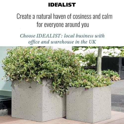 IDEALIST 50cm Large Square Planter for Trees | Grey Marble Effect Reinforced Stone Flower Pot with Drainage Holes L50 W50 H50.5 cm, 92 litres