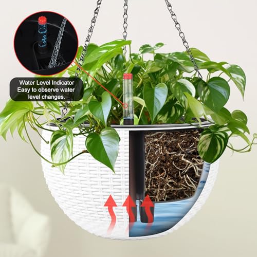 CPROSP 2-Piece 28 cm Self-Watering Pot Hanging with Water Level Indicators, Self-Watering Flower Pot, Hanging Basket, Hanging Flower Pots with Drainage Holes, Flower Pot Water Storage with Pot System