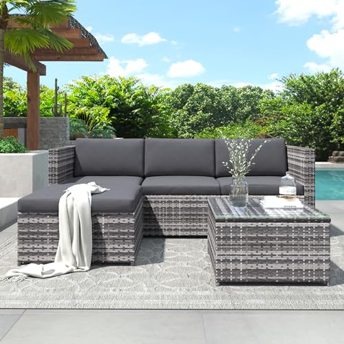 ModernLuxe 3 Piece Rattan Garden Furniture Set – Grey
