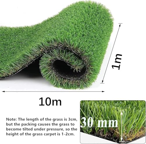 MYOYAY Artificial Grass Turf 10m x 1m Fake Lawn Astro Turf Pile High Artificial Grass Cheap Astro Garden Lawn Realistic Synthetic Grass Turf Lawn Mat with Drainage Holes for Pet Patio Garden Landscape