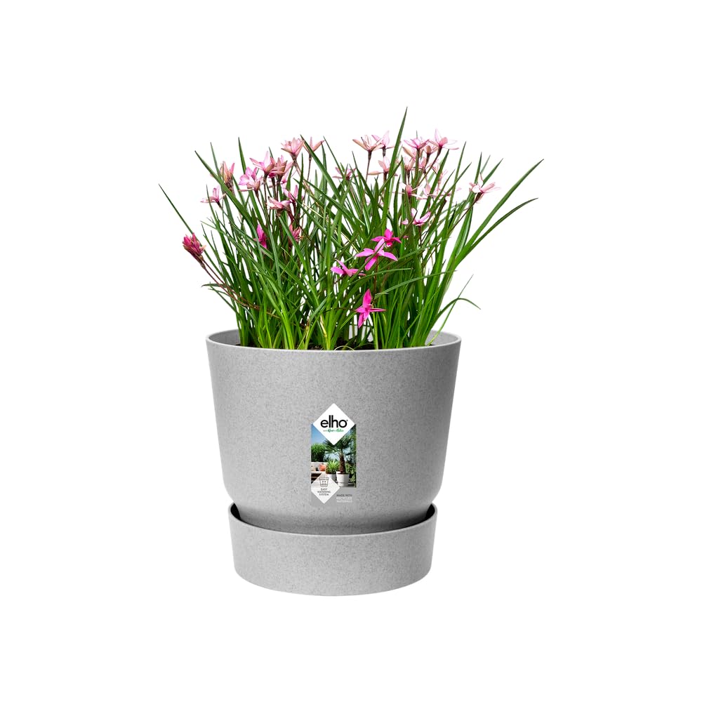elho Greenville Round 25 - Plant Pot for Indoor & Outdoor - 100% Recycled Plastic - Ø 24.5 x H 23.3 cm - Grey/Living Concrete