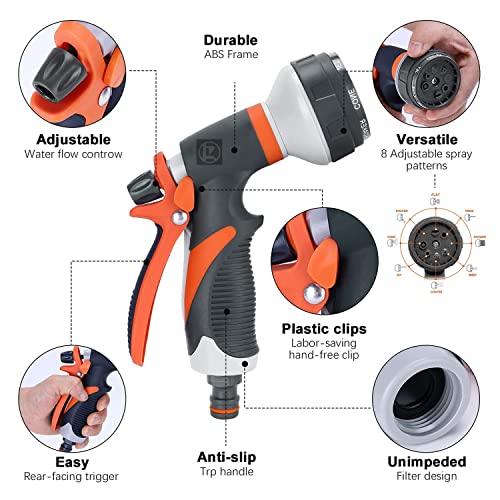 Garden Hose Spray Gun, 8 Adjustable Watering Patterns Car Showers Sprayer Nozzles with Thumb Switch,Multi Spray Gun