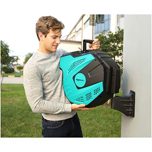 Amazon Basics Auto-Rewindable Wall-Mounted Reel with Hose, 25 m, Black and Green