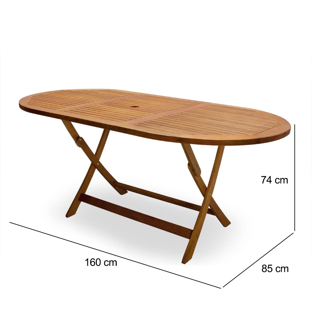 CASARIA® Boston Oval Dining Table and 6 High Back Chairs | FSC®-Certified Acacia Wood | Folding Conservatory Patio Outdoor Furniture Set | Weather Resistant | 160 x 85 cm