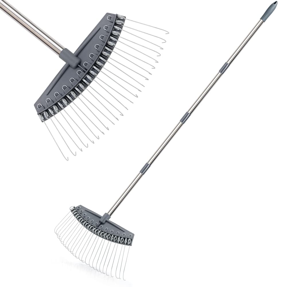 Colwelt Thatch Rake -24 Steel Tines, Thatch Rakes for Lawns with 137cm Lightweight Stainless Steel Handle, Yard Dethatching Rakes for Your Lawn(Thatch, Dead Grass, Leaves, Mulch, Pine Needles)