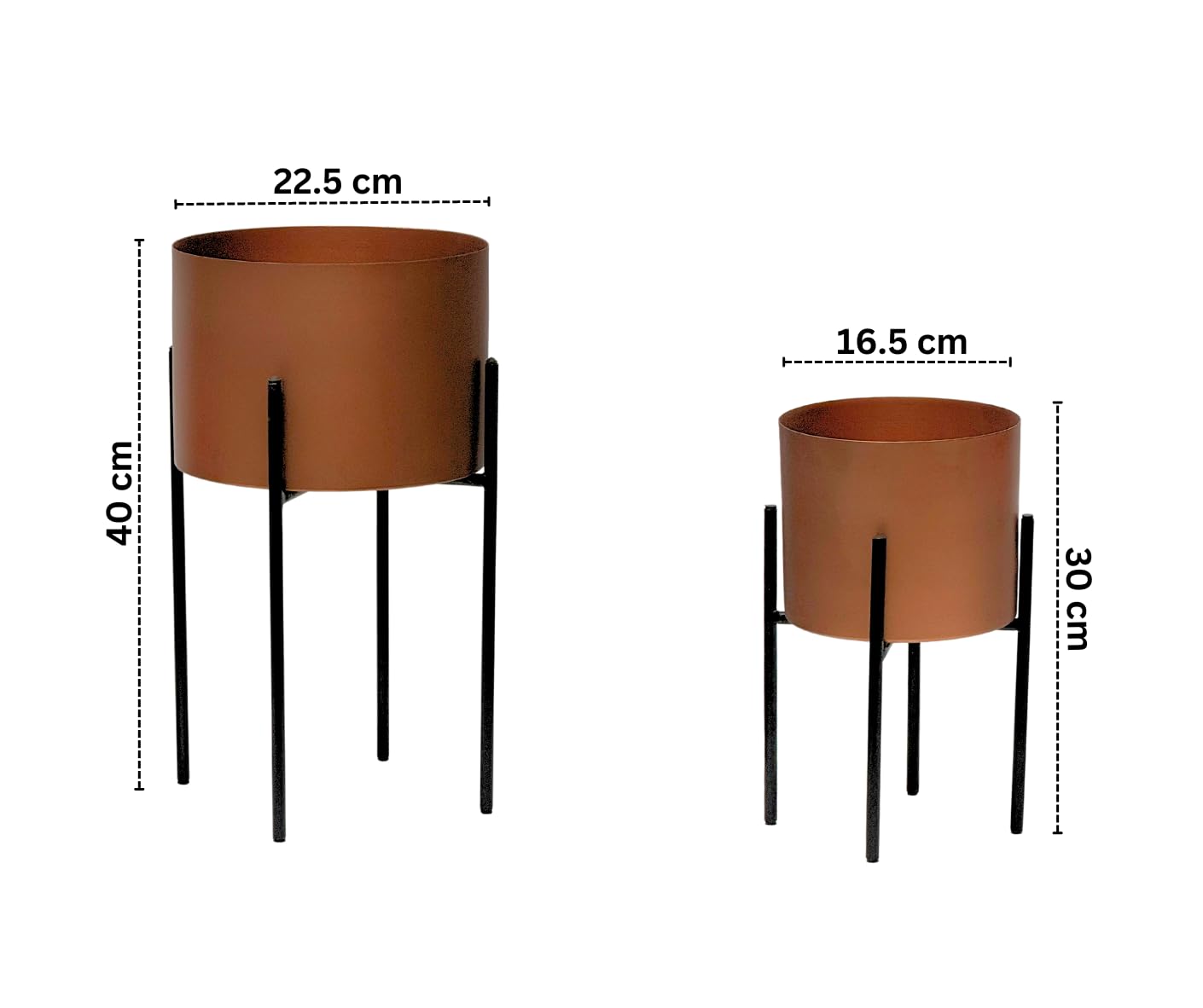 Trendi Set of 2 Versatile Metal Planters With Reversible Stand Plant Pots for Indoor/Outdoor (Bronze/Copper Colour with Black Stand)