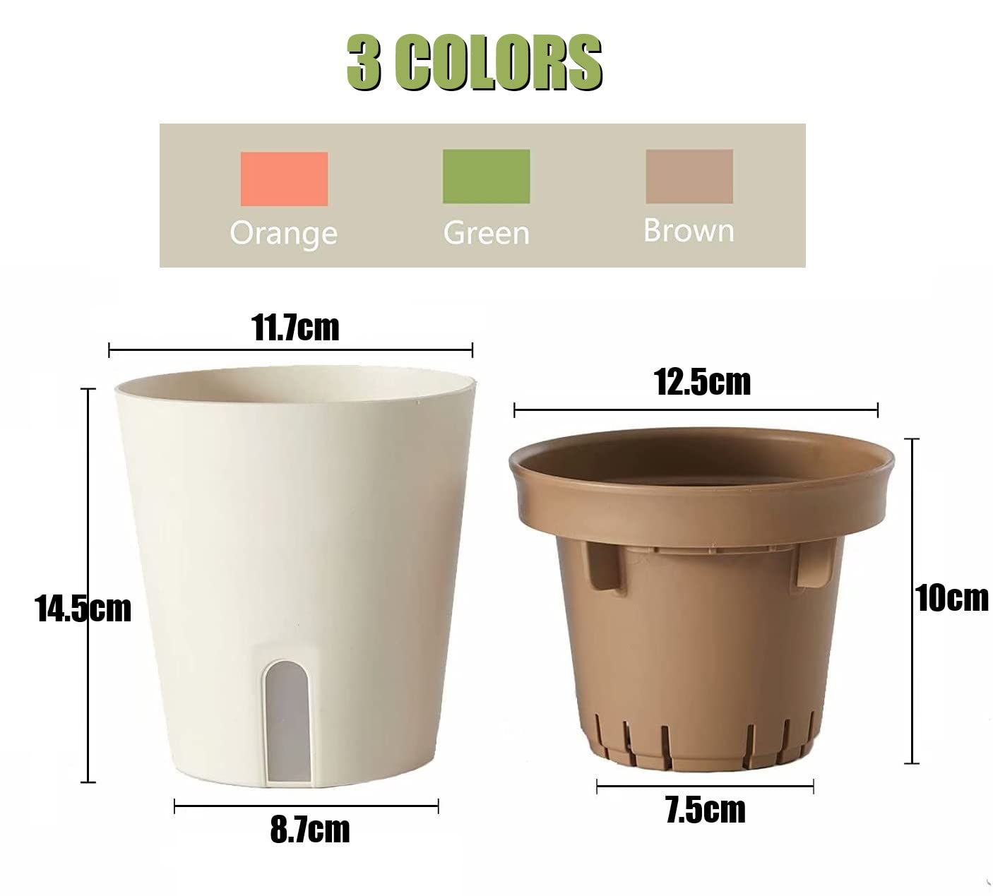 LATERN 3Pcs Self Watering Planter Pot, 12.5CM Round Plastic Plant Pot Garden Flower Bonsai Pots for Aloe Herb Orchid Succulent Plants - with Water Level Window and Drainage Hole Hidden Tray