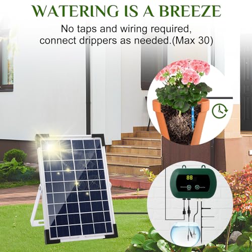 Anpress Automatic Watering Irrigation System 5W Solar Micro Drip Irrigation Kit Auto DIY Watering System with 30Pots and 10 Timing Modes for Plants on The Balcony, in The Plant Bed and Green House