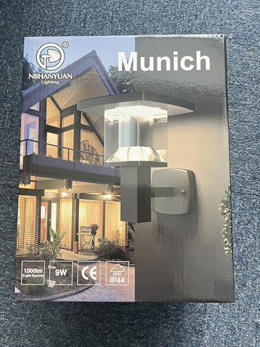 NBHANYUAN Lighting Outside Wall Light,SUS304 Stainless Steel Outdoor Light Garden Light Waterproof Outdoor Wall Lamp,3000K Warm White for Yard,Porch,Black,IP44 1000LM