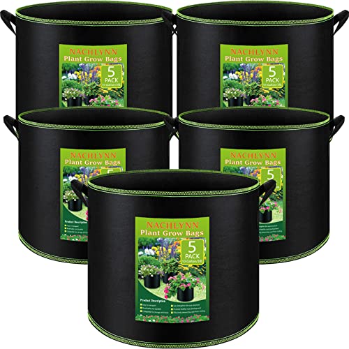 NACHLYNN 10 Gallon Fabric Grow Bags – Pack of 5