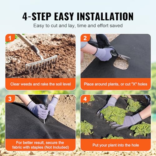 VEVOR Driveway Fabric, 3.28x164FT Non Woven Geotextile Fabric for Landscaping, Heavy Duty Garden Weed Barrier Fabric, 4.43OZ Landscape Fabric, French Drains Drainage Fabric, Ground Cover Weed Control