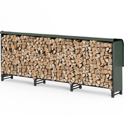 VOUNOT Metal Firewood Log Rack with Waterproof Cover