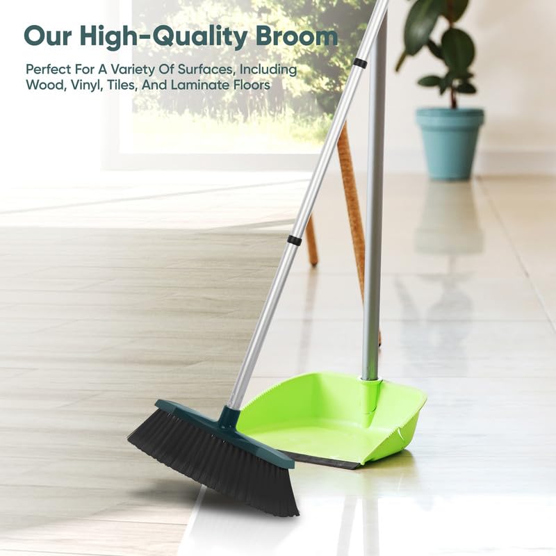 12 inch Broom Soft Bristle Sweeping Brush, Wide, Floor Scrubber Indoor Long Handle Cleaning Brush,Sweeping Broom Brush with Hang Tube,for Sweeping Room Office Bathroom Kitchen 55 inch Long