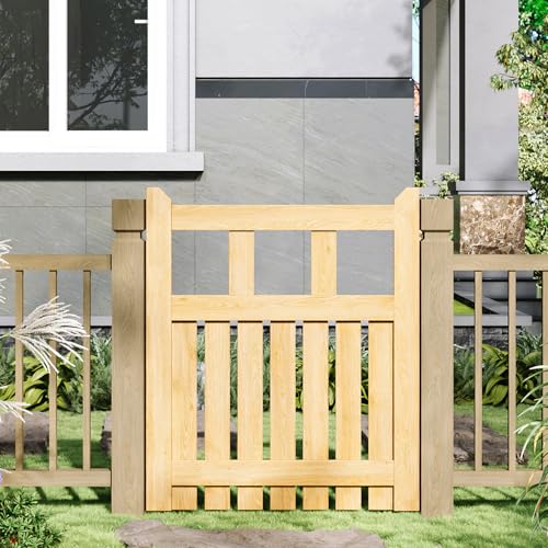 INMOZATA Garden Gate Wooden Pedestrian Gate with Gate Lock and Hinge, 2.5ft Wide x 4ft High (76cm Wide*120cm High)