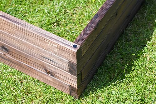 Wooden Raised Garden Planter Treated Fir Wood Outdoor Flower Trough Herb Vegetable Bed in 3 Sizes Bottomless Assembly Required (Medium 80x60cm)