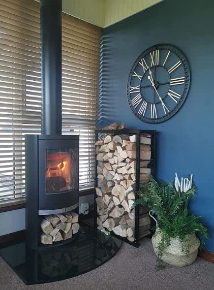 Speedwellstar Firewood Log Rack Store 100x40 cm Storage Large Small Metal Shelf Stand Tall Steel Black Inside & Outside (H 100 x W 40cm)