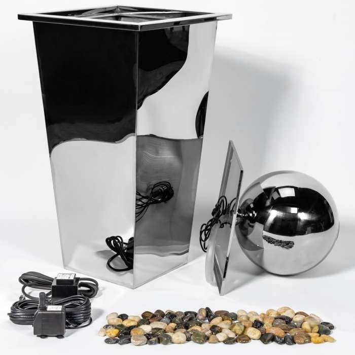 Sphere & Stainless Steel Column Mains Powered Water Feature