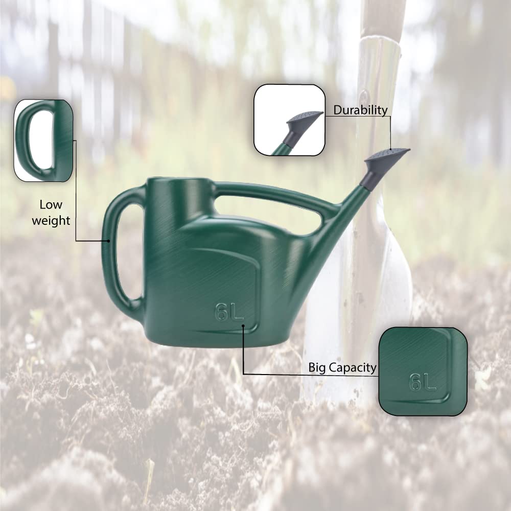 ANGIX 6L Garden Watering Can | Lightweight Can With Double Side Handles And Detachable Plastic Water Sprinkler Rose Head For Indoor and Outdoor Use (Green)