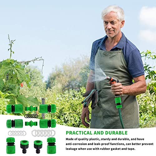 10Pack Garden Pipe Fittings Kit for Outdoor Tap - 2 Double Male & 6 Quick Snap Connectors, 2 Hose Tap Connectors (1/2'' & 3/4'' Size 2-in-1)