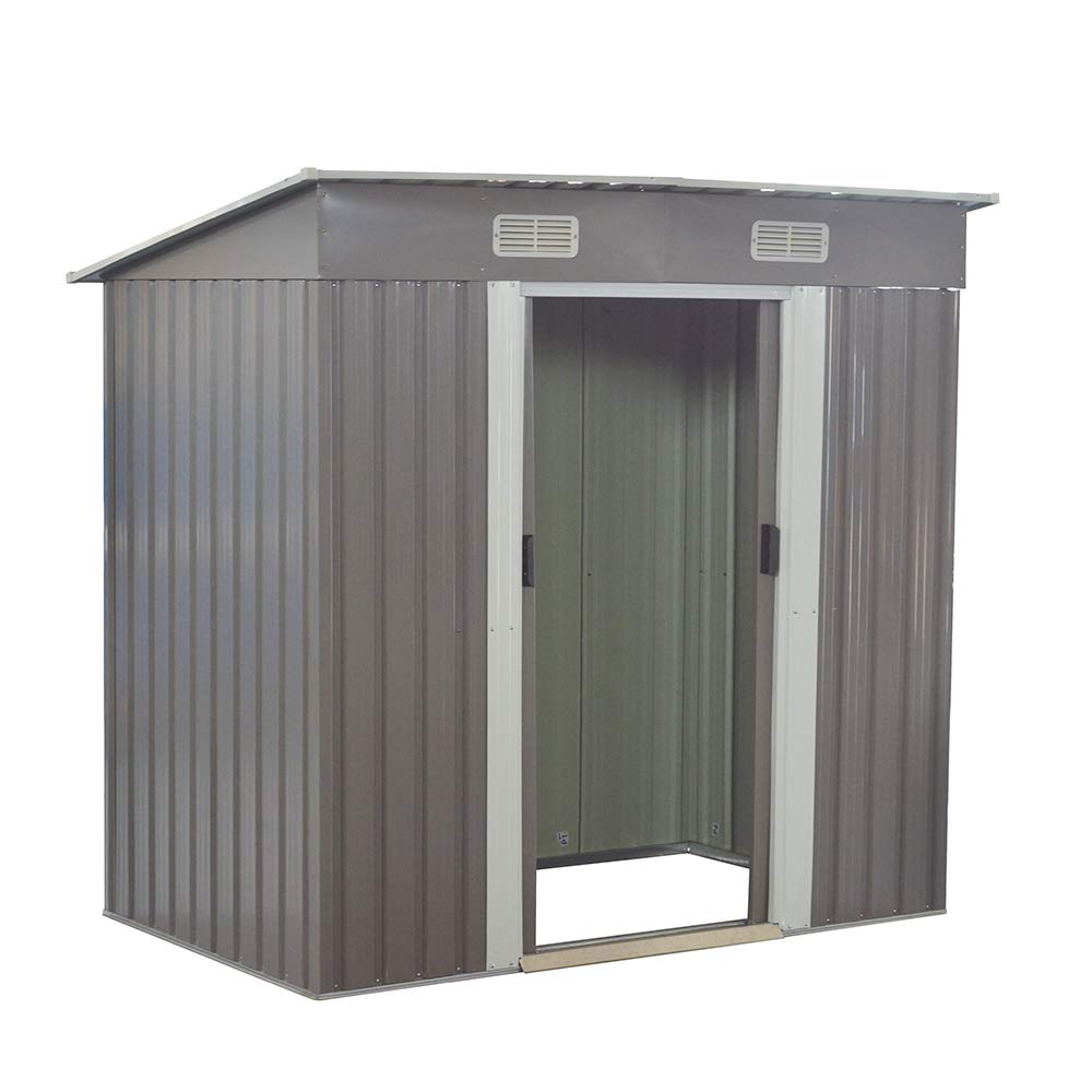 Panana Metal Garden Shed Storage Sheds Heavy Duty Outdoor FREE Base Foundation Green/Grey Color (6X4 Grey)